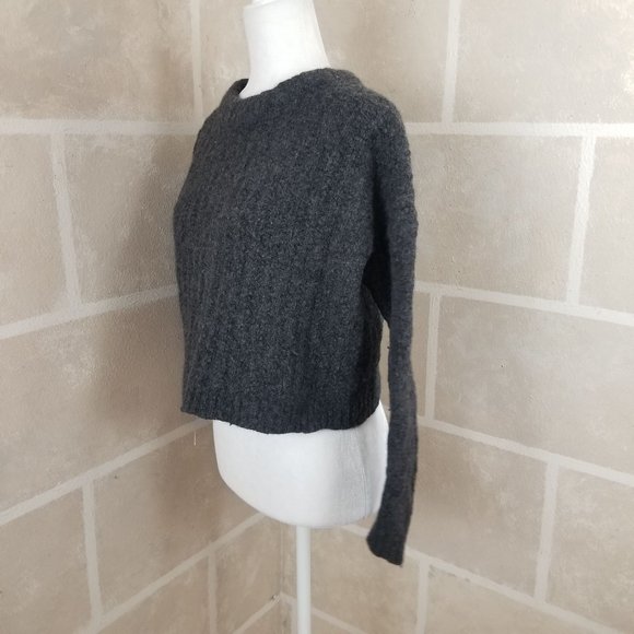 AllSaints Grey Wool Blend Crop Sweater Women’s Chic Cropped Knit Top Size XS-S - Picture 4 of 8